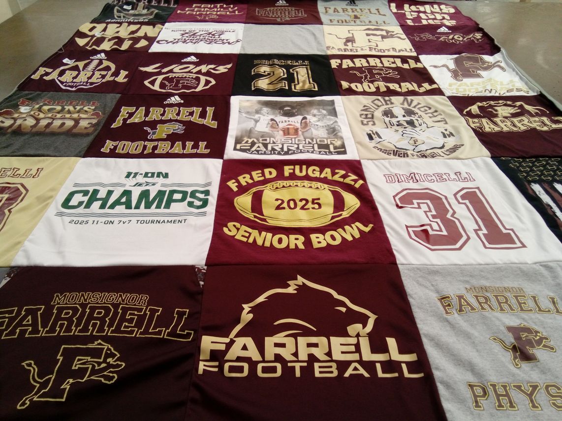 T-shirt quilt featuring monisgnor farrell football by Jaime from NY
