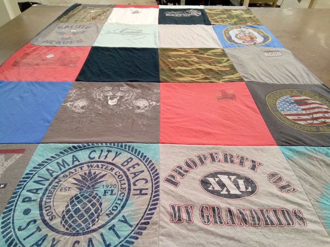 T-shirt quilt with beach, family themes by Emily from GA