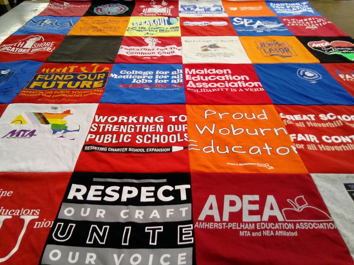T-shirt quilt with education, advocacy themes by Max from MA