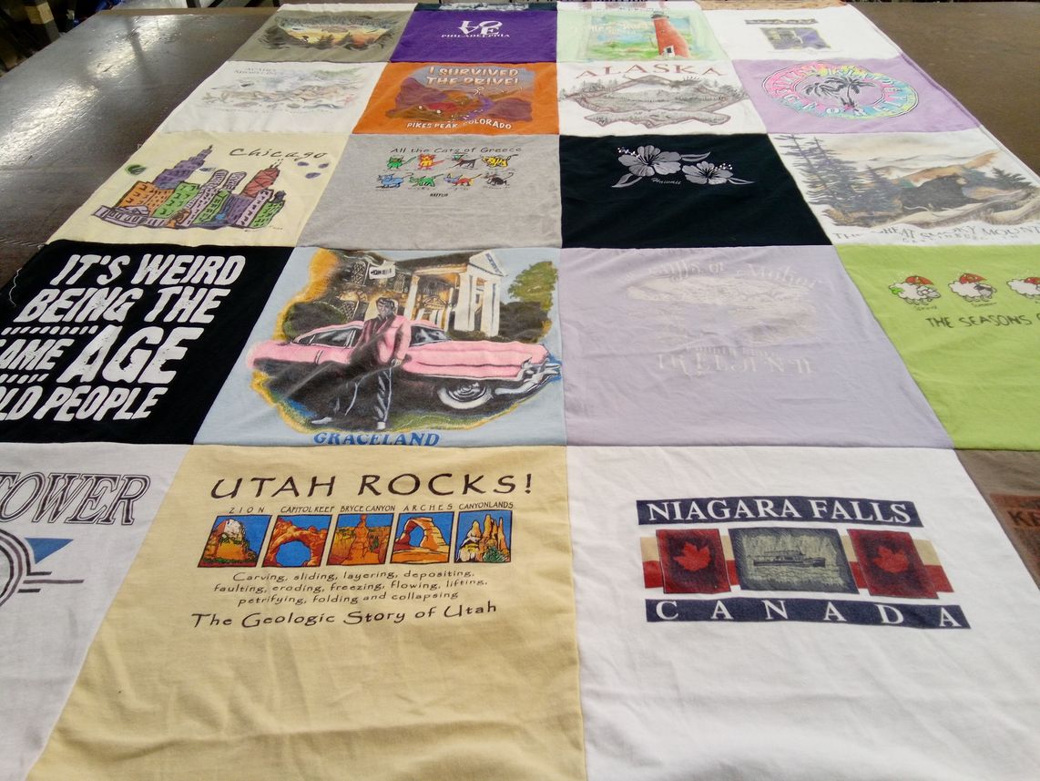 T-shirt quilt with travel, tourism themes by Sandra from TN