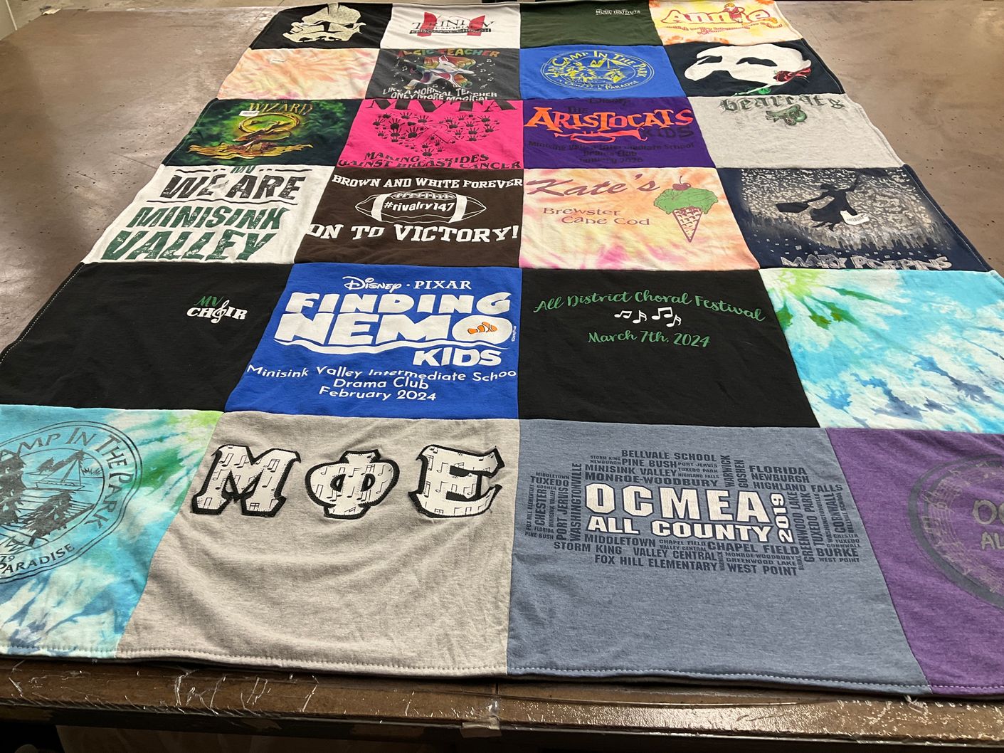 T-shirt quilt from minisink valley intermediate school, belleau school by Deanna from NY