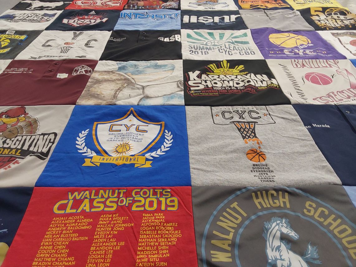 T-shirt quilt featuring walnut colts by Illy from CA