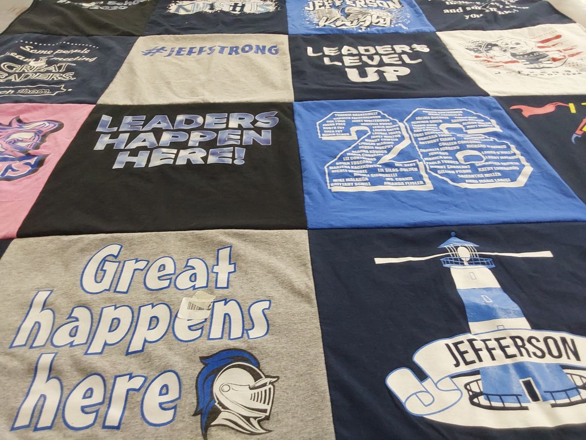 T-shirt quilt from jefferson high school by JoAnn from NJ