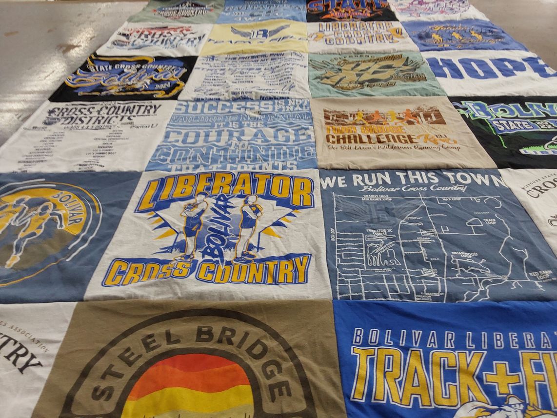 T-shirt quilt featuring bolivar liberator cross country, bolivar liberator track and field by Christi from MO