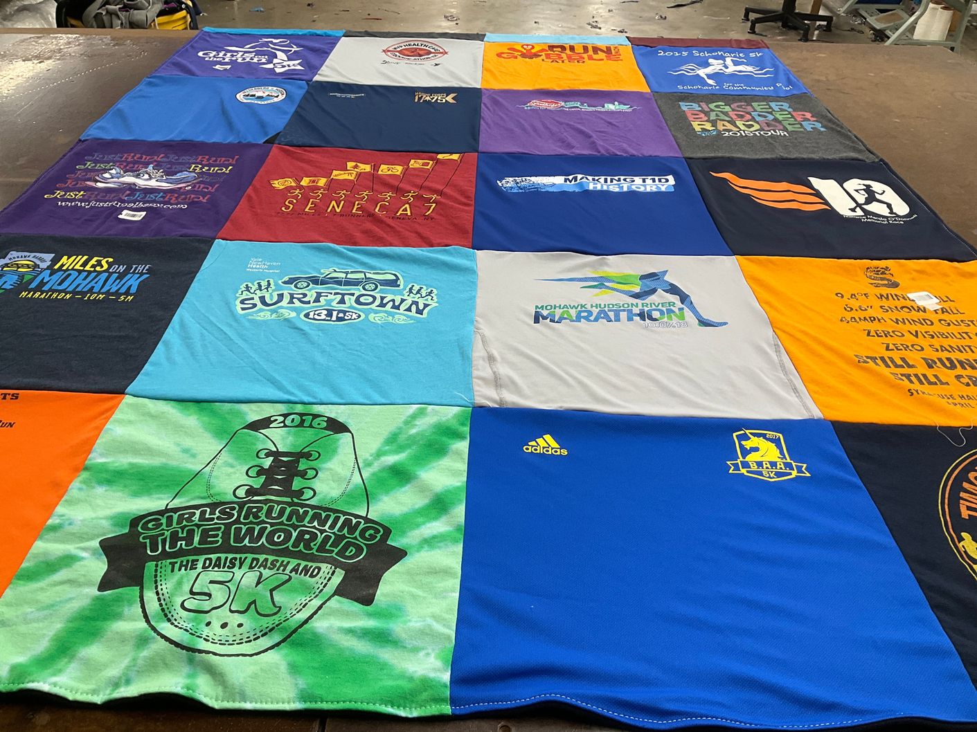 T-shirt quilt with running, marathons themes by Michele from NY
