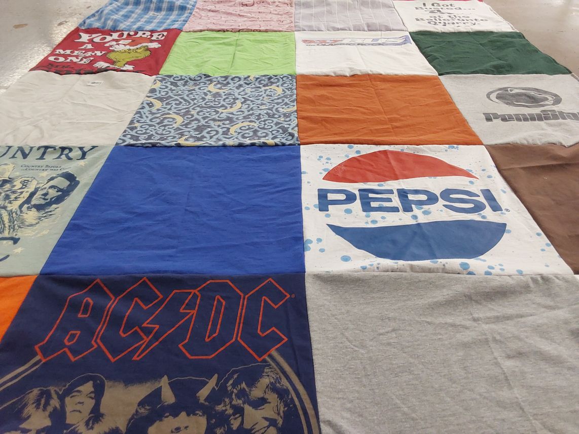 T-shirt quilt with music, soft drinks themes by Hallye from TN