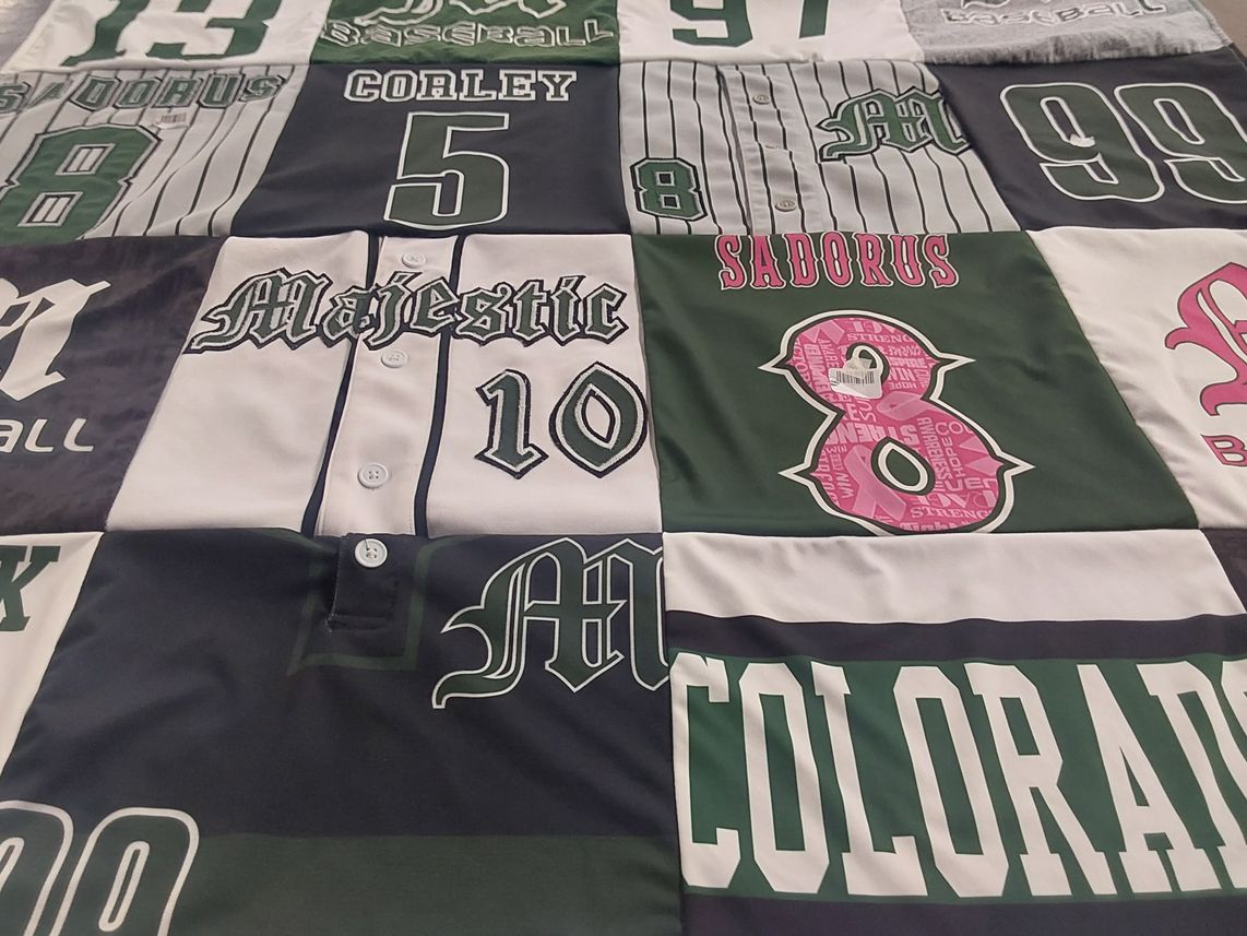 T-shirt quilt with baseball themes by Bethany from CO