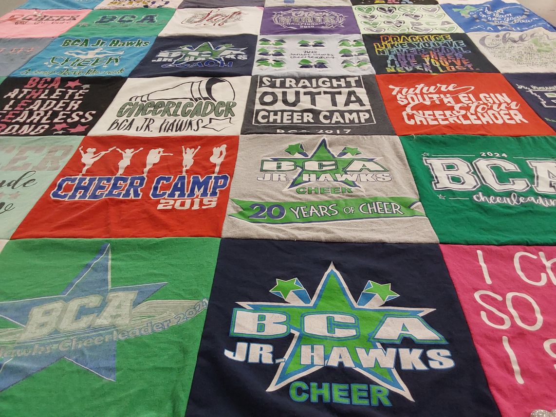 T-shirt quilt featuring bca junior hawks cheer by Sara from IL