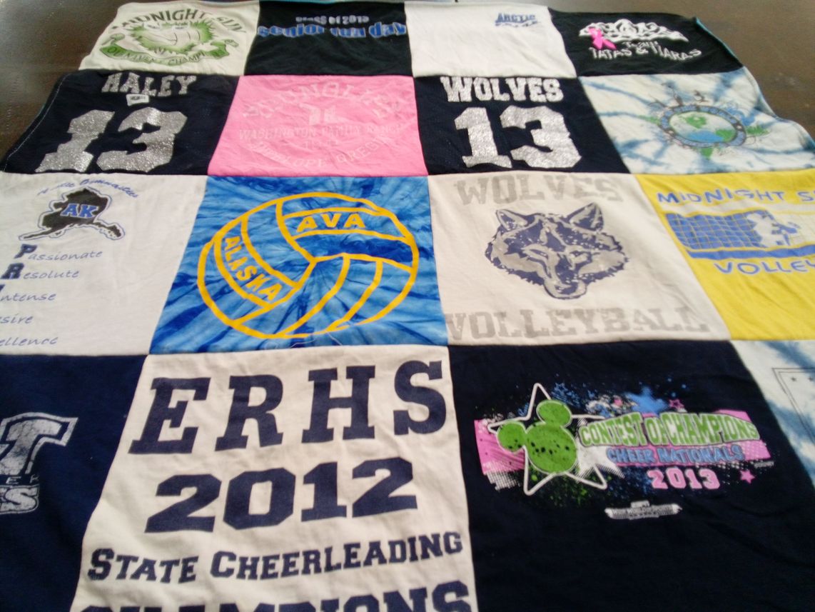 T-shirt quilt featuring wolves volleyball by Tina from FL