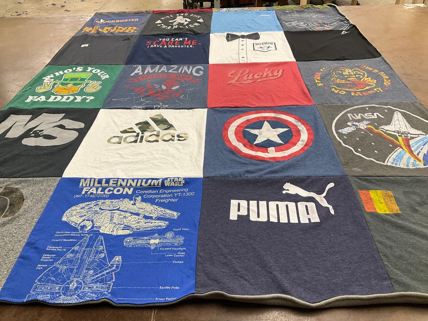 T-shirt quilt with star wars, superheroes themes by MNCHAEL from MI