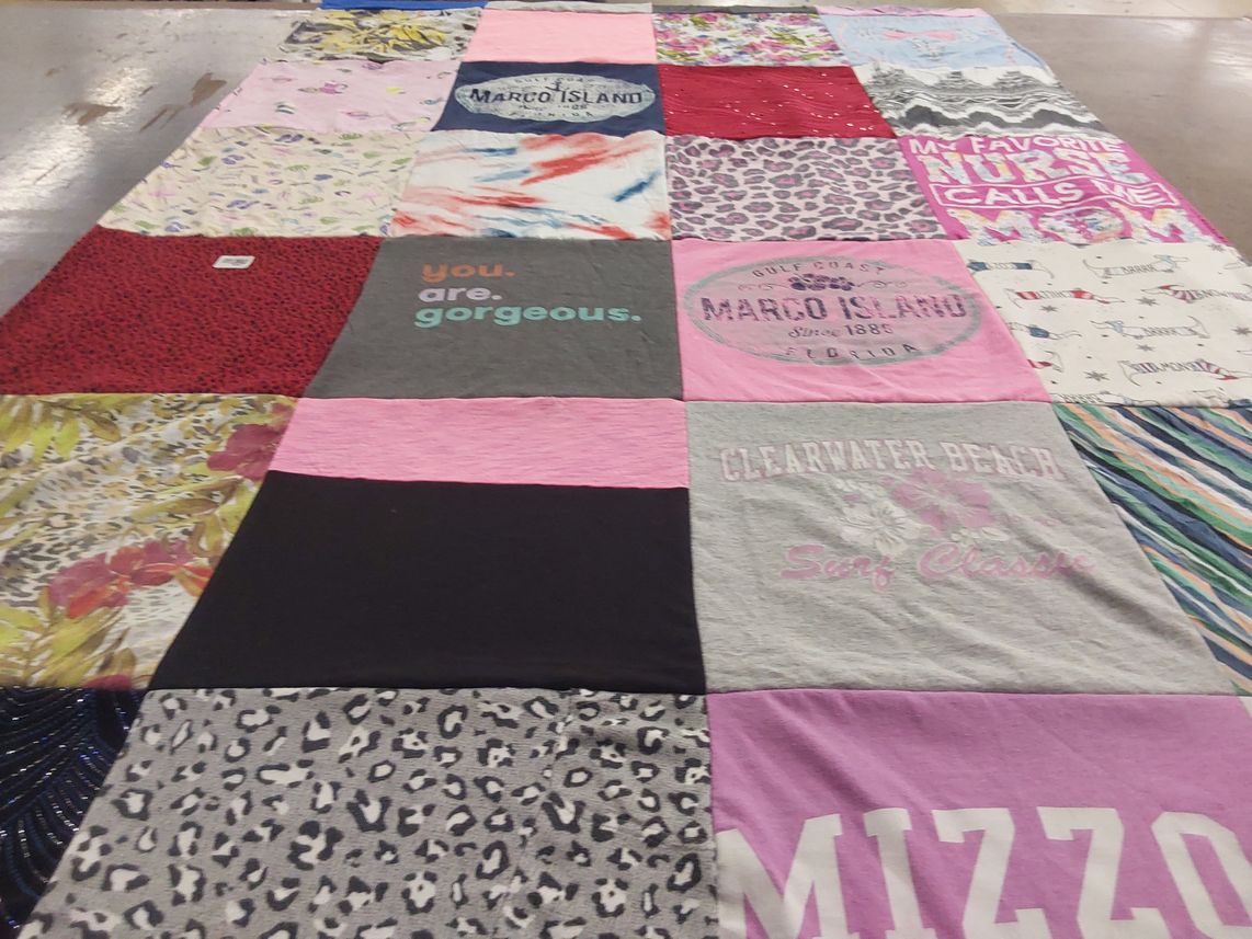 T-shirt quilt with beach, surfing themes by karin from IL