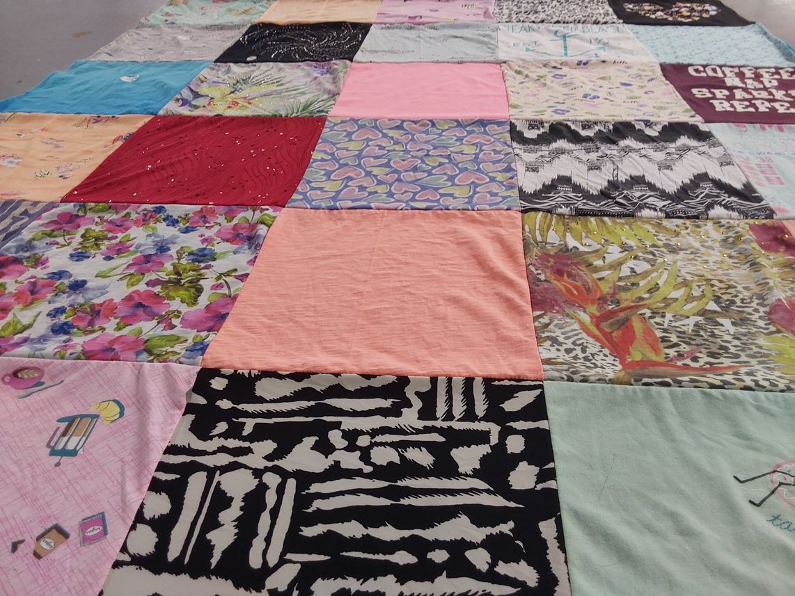T-shirt quilt with textiles, quilting themes by karin from IL