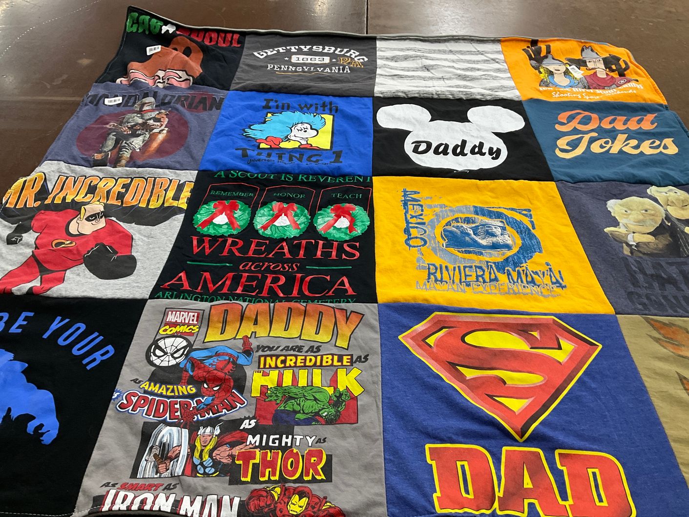 T-shirt quilt with family, comics themes by Brian from NY