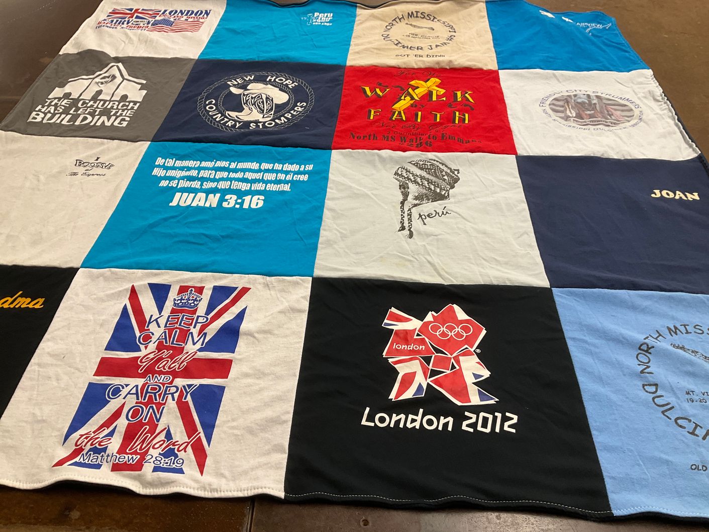 T-shirt quilt with faith, community themes by Joan from MS