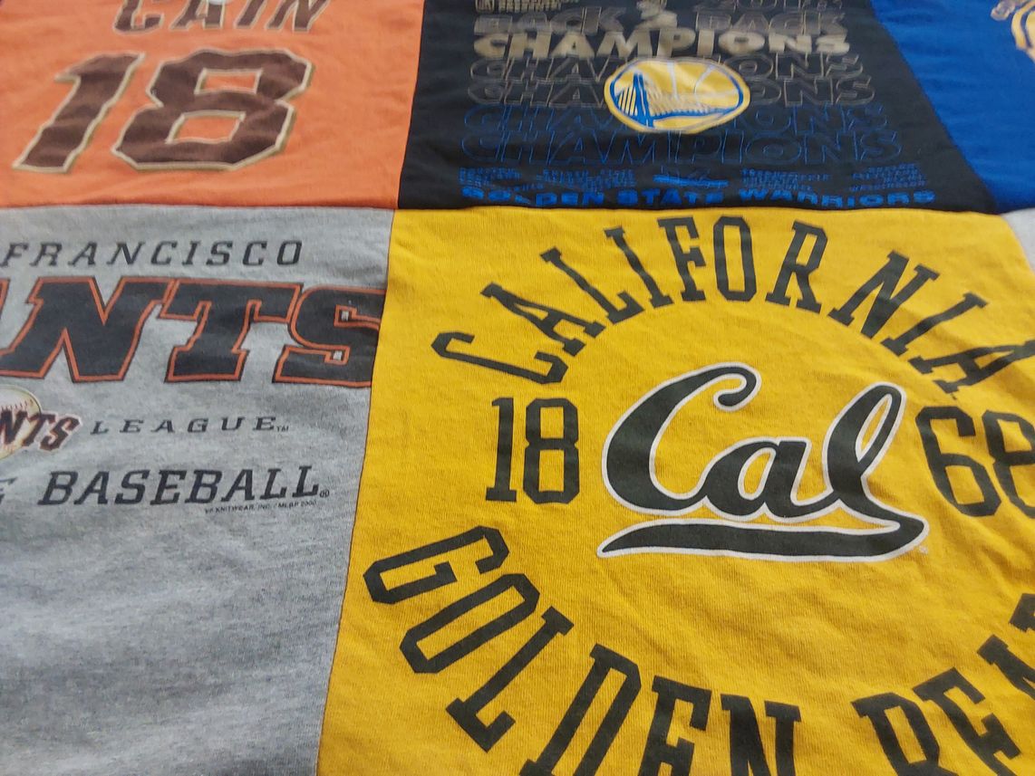 T-shirt quilt featuring san francisco giants, golden state warriors by Joan from CA