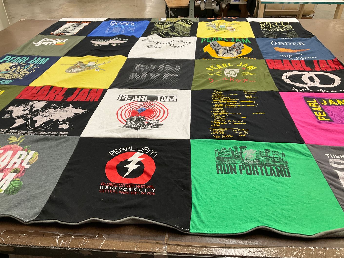 T-shirt quilt with music, concerts themes by Denise from WA