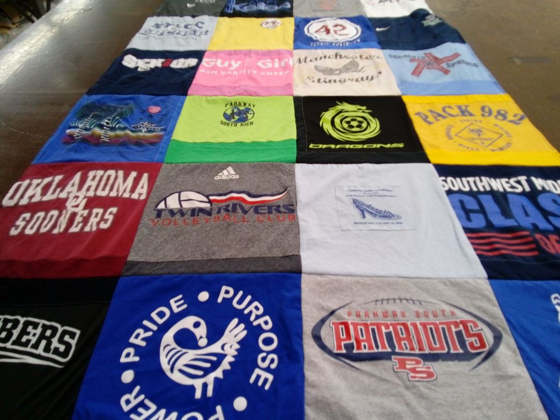 T-shirt quilt featuring oklahoma sooners, parkway south patriots by Carmen from MO