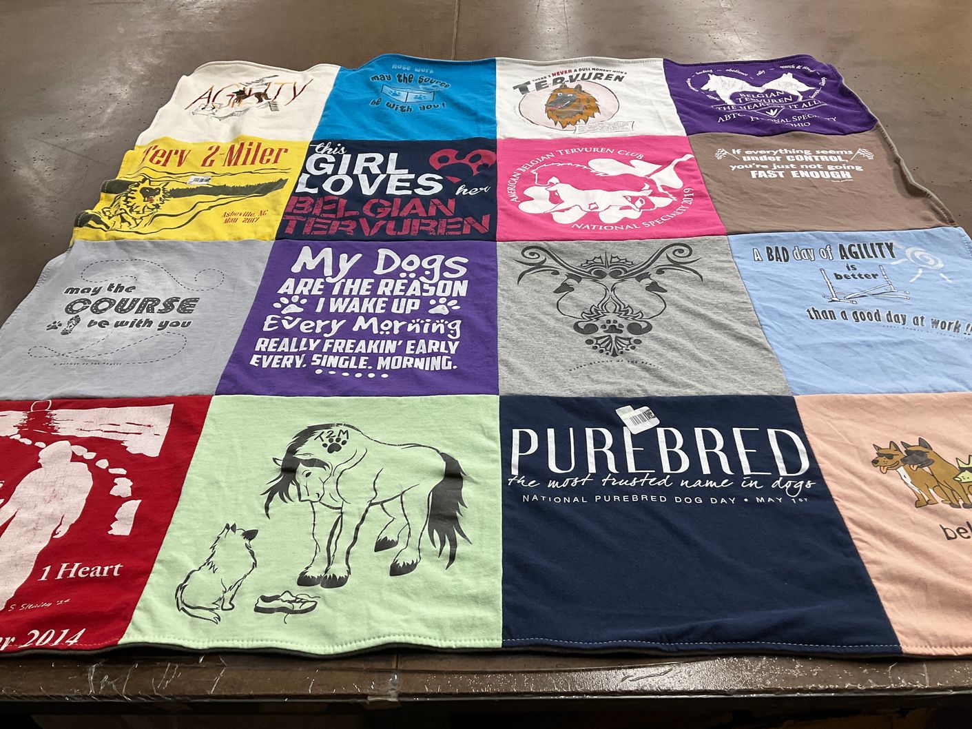 T-shirt quilt with dogs, agility themes by Carey from NY