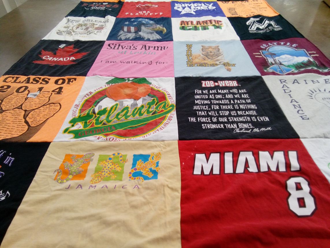 T-shirt quilt with community, education themes by June from FL
