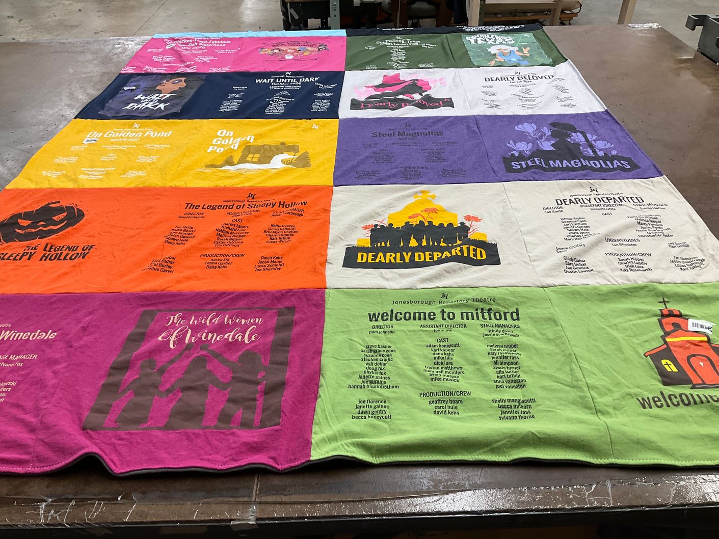 T-shirt quilt with theater, drama themes by Melissa from TN