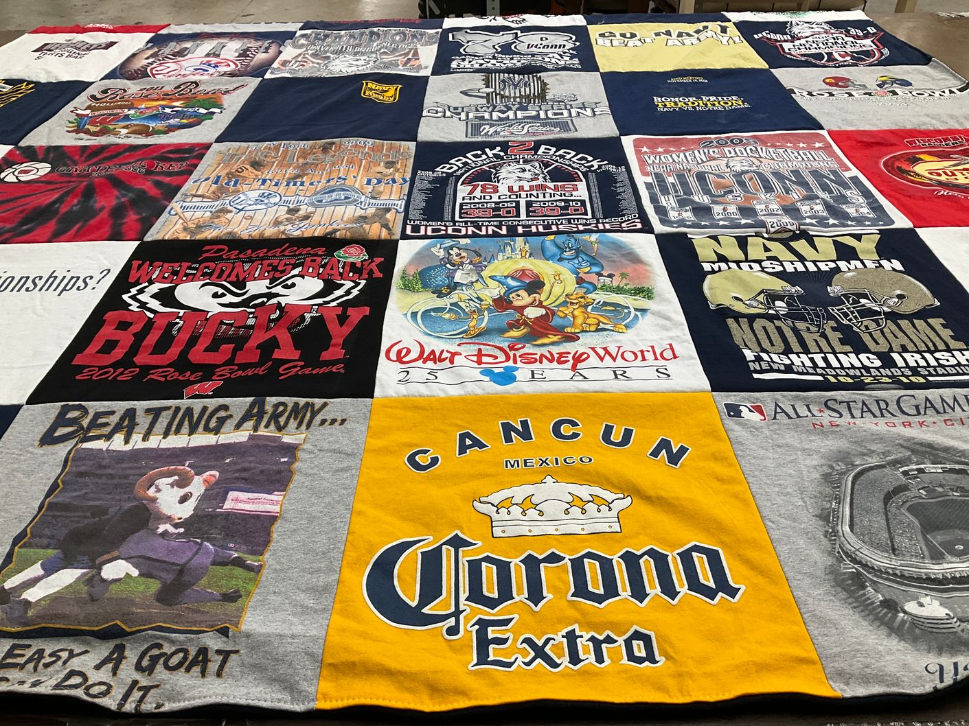 T-shirt quilt featuring wisconsin badgers, uconn huskies by Mitchell from NJ