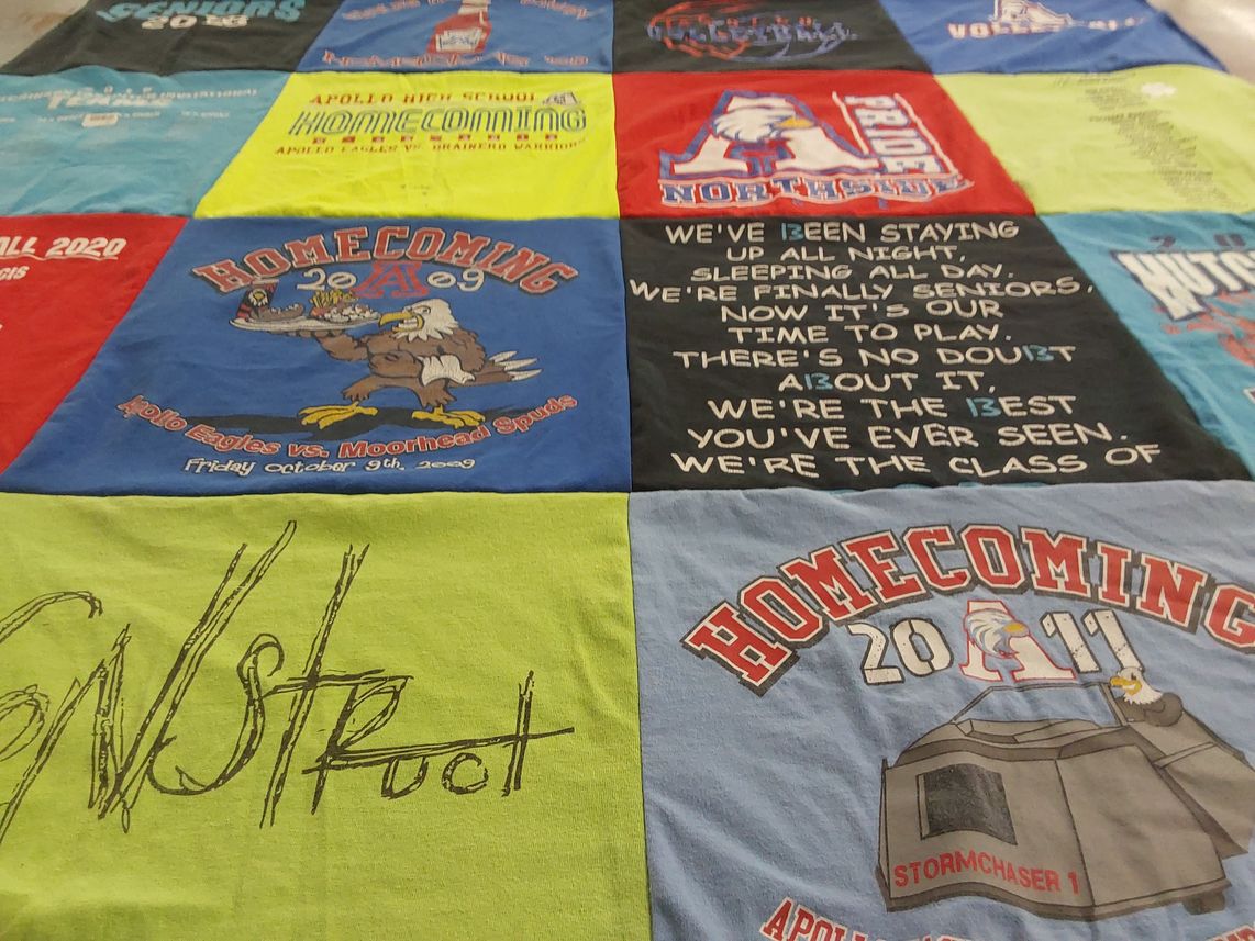T-shirt quilt featuring apollo eagles by Elizabeth from MN