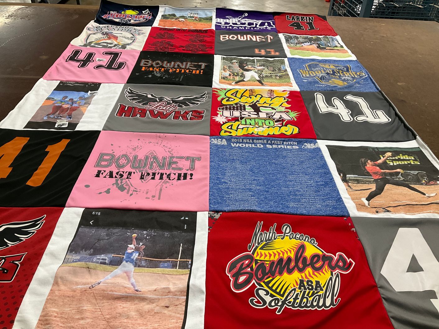 T-shirt quilt featuring north pocono bombers, lady hawks by Brian from OH