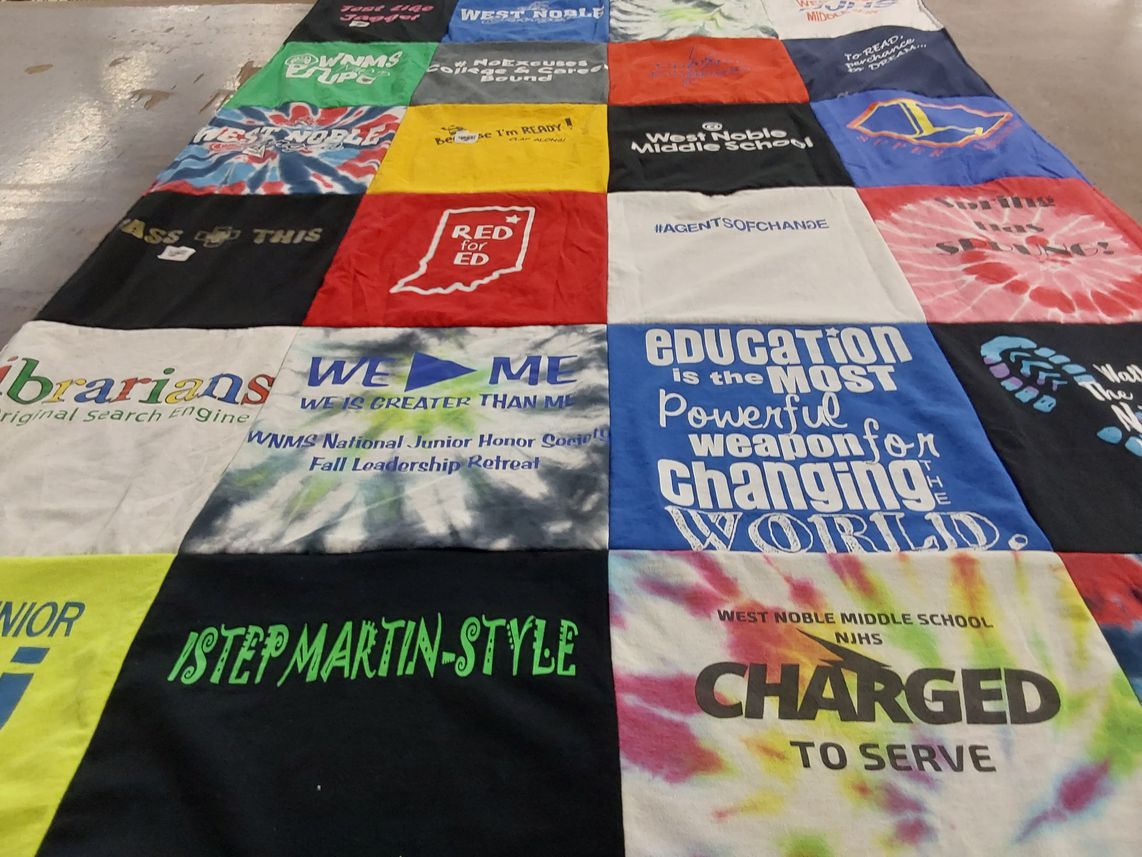 T-shirt quilt from west noble middle school by Christine from IN