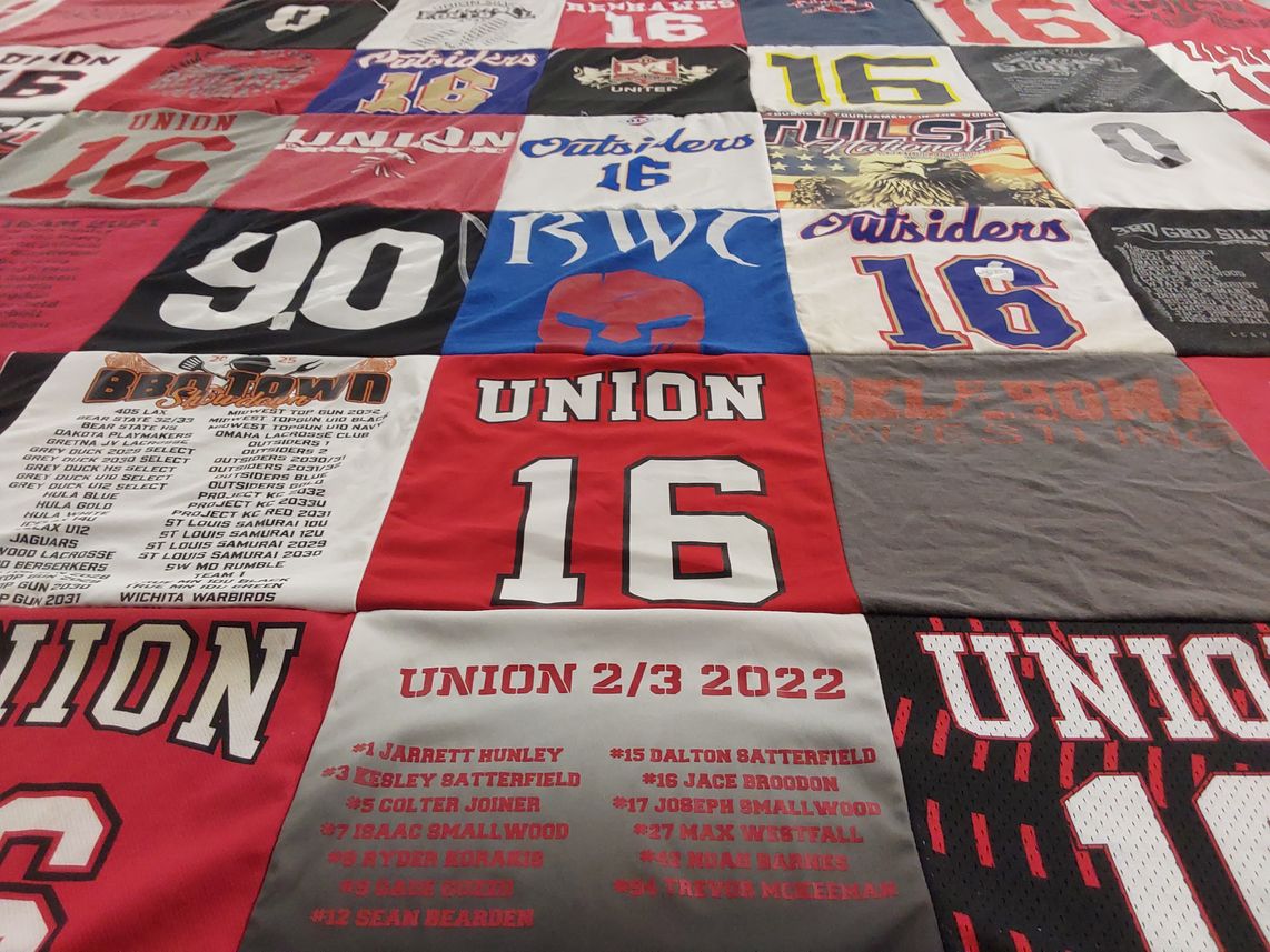 T-shirt quilt featuring union high school sports team by Scott from OK