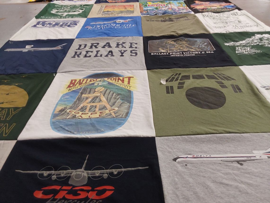 T-shirt quilt with craft beer, aviation themes by Capt. from OH