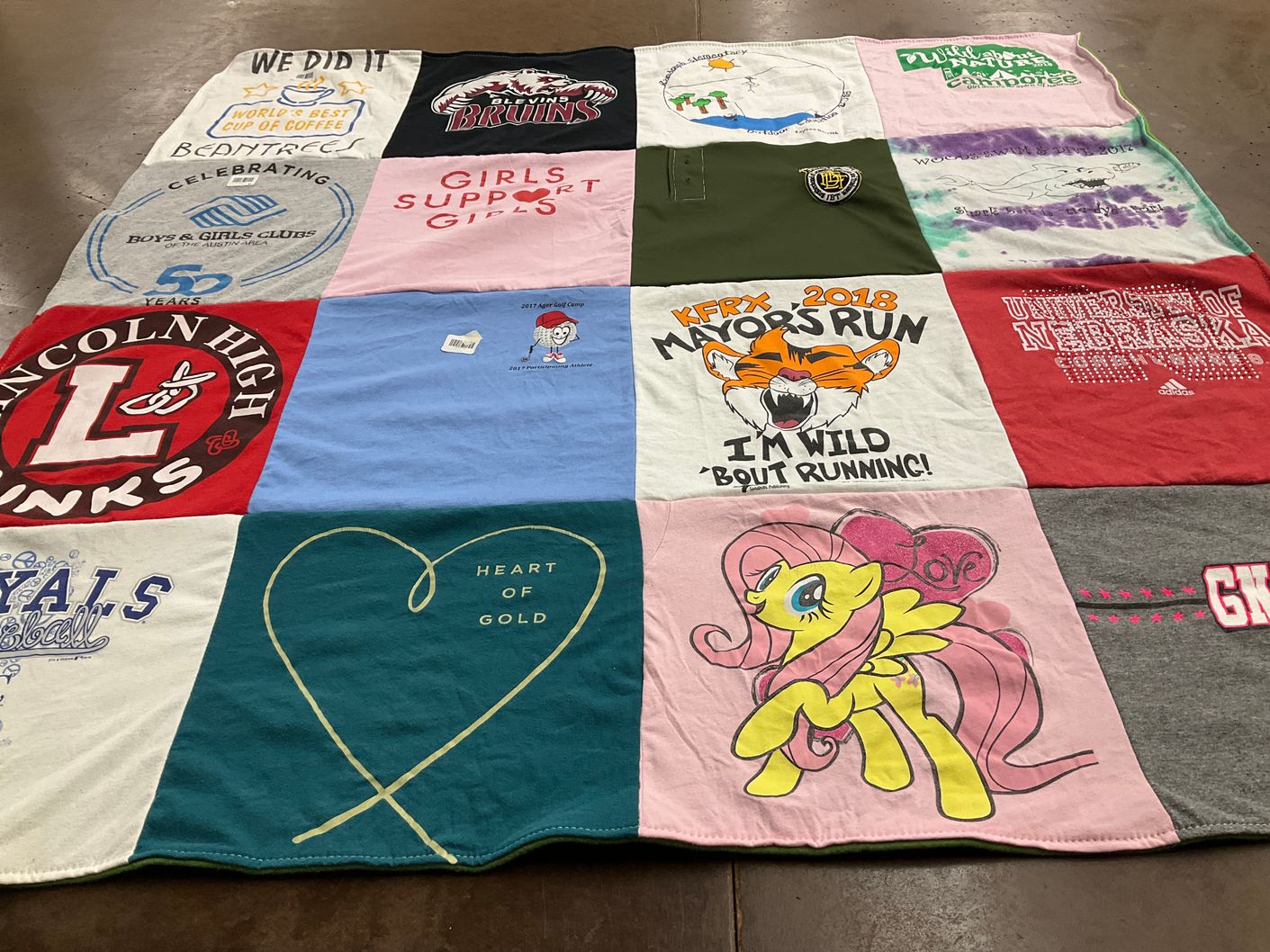 T-shirt quilt featuring royals, lincoln high links by Janet from NE
