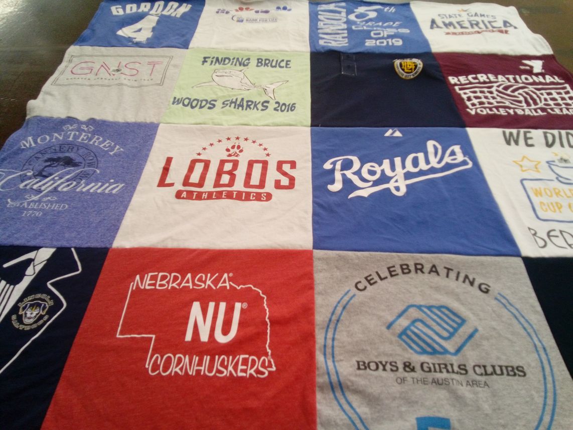 T-shirt quilt featuring lobos athletics, royals by Janet from NE