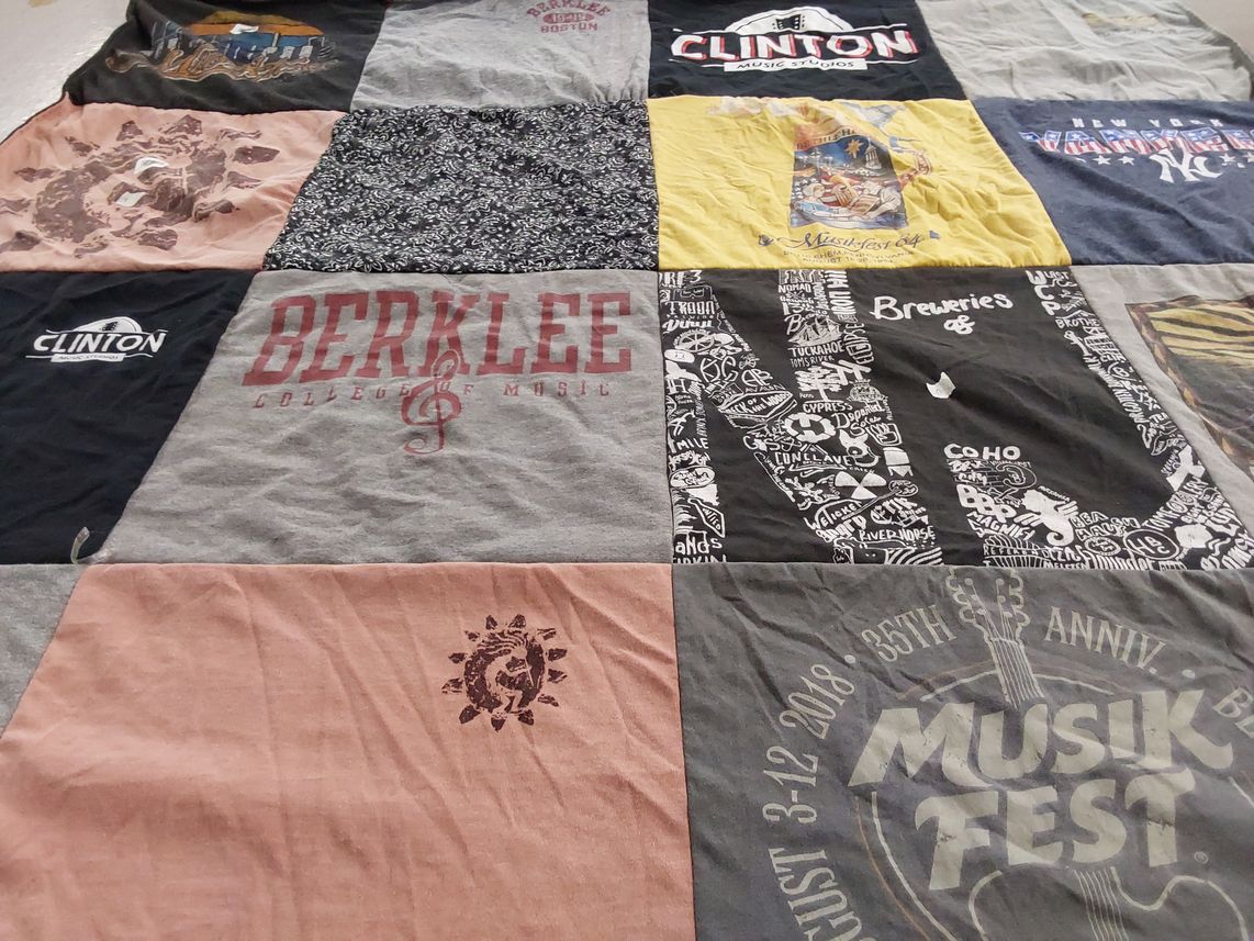 T-shirt quilt from berklee college of music, clinton music studios by Alison from NJ