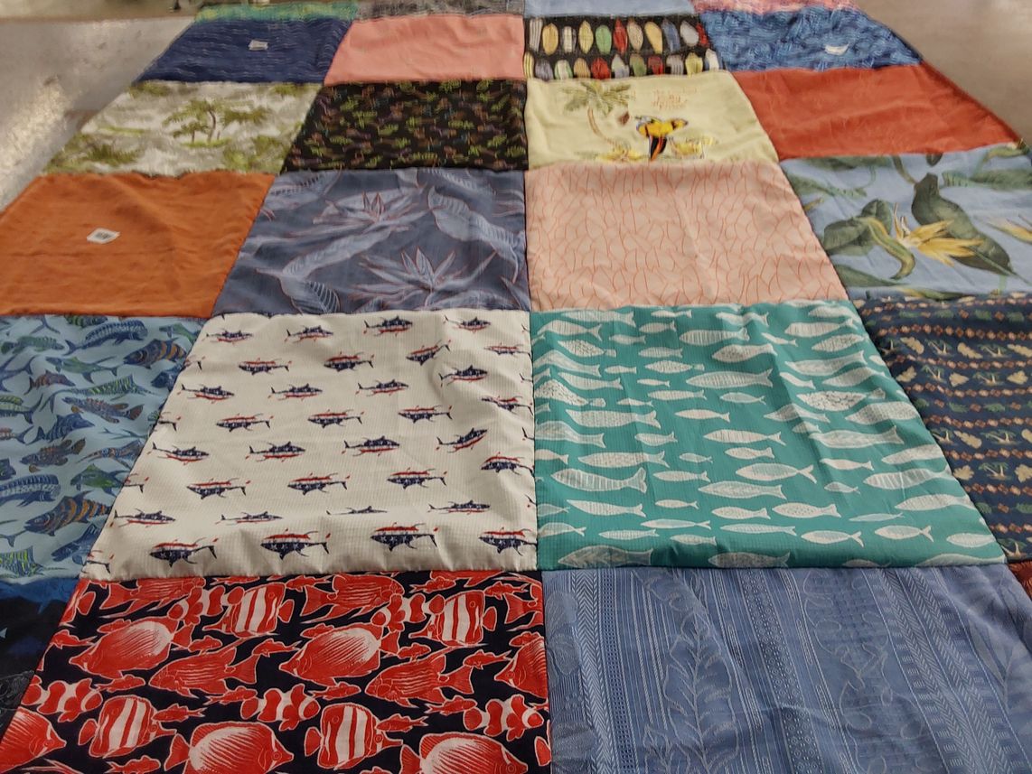 T-shirt quilt with marine life, ocean themes by Cori from VA