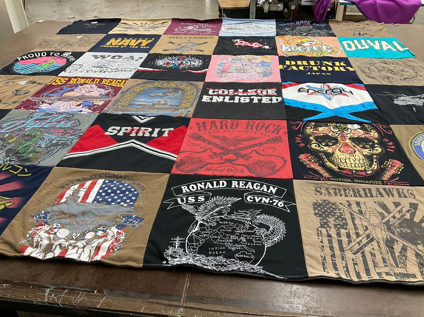 T-shirt quilt with military, navy themes by Ashley from VA