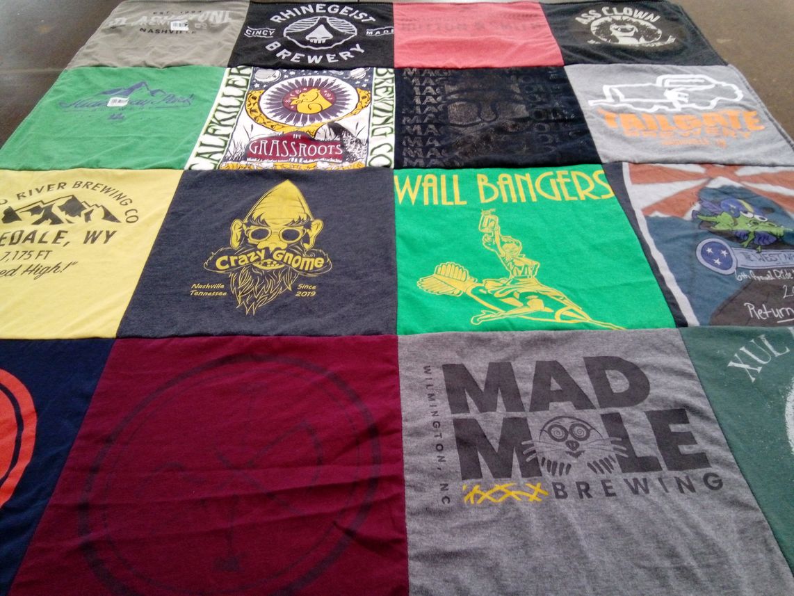 T-shirt quilt with craft beer, breweries themes by Erin from TN