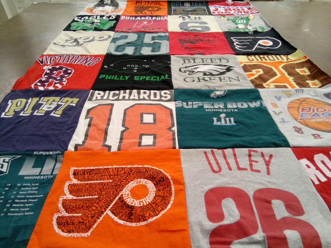 T-shirt quilt featuring philadelphia eagles, philadelphia flyers by Bruce from PA
