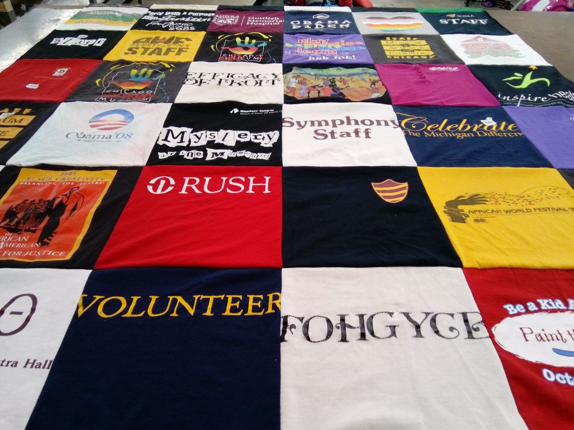 T-shirt quilt with social justice, volunteering themes by Cecile Keith from VA