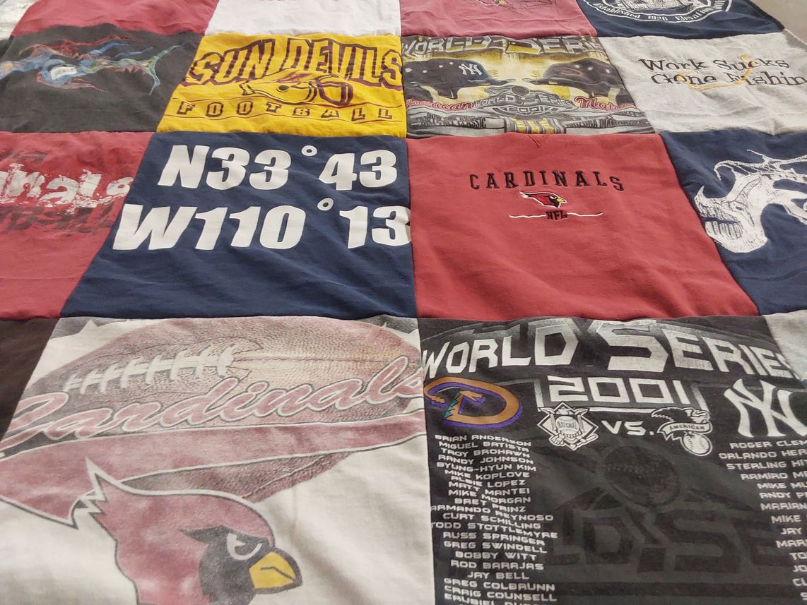 T-shirt quilt featuring arizona cardinals, arizona state university sun devils by Maureen from AZ