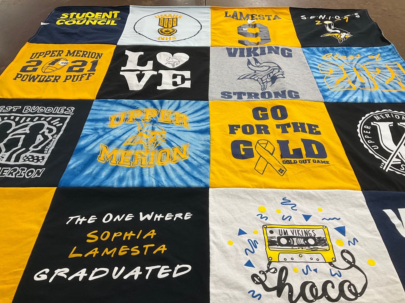 T-shirt quilt featuring upper merion vikings by Lisa from PA