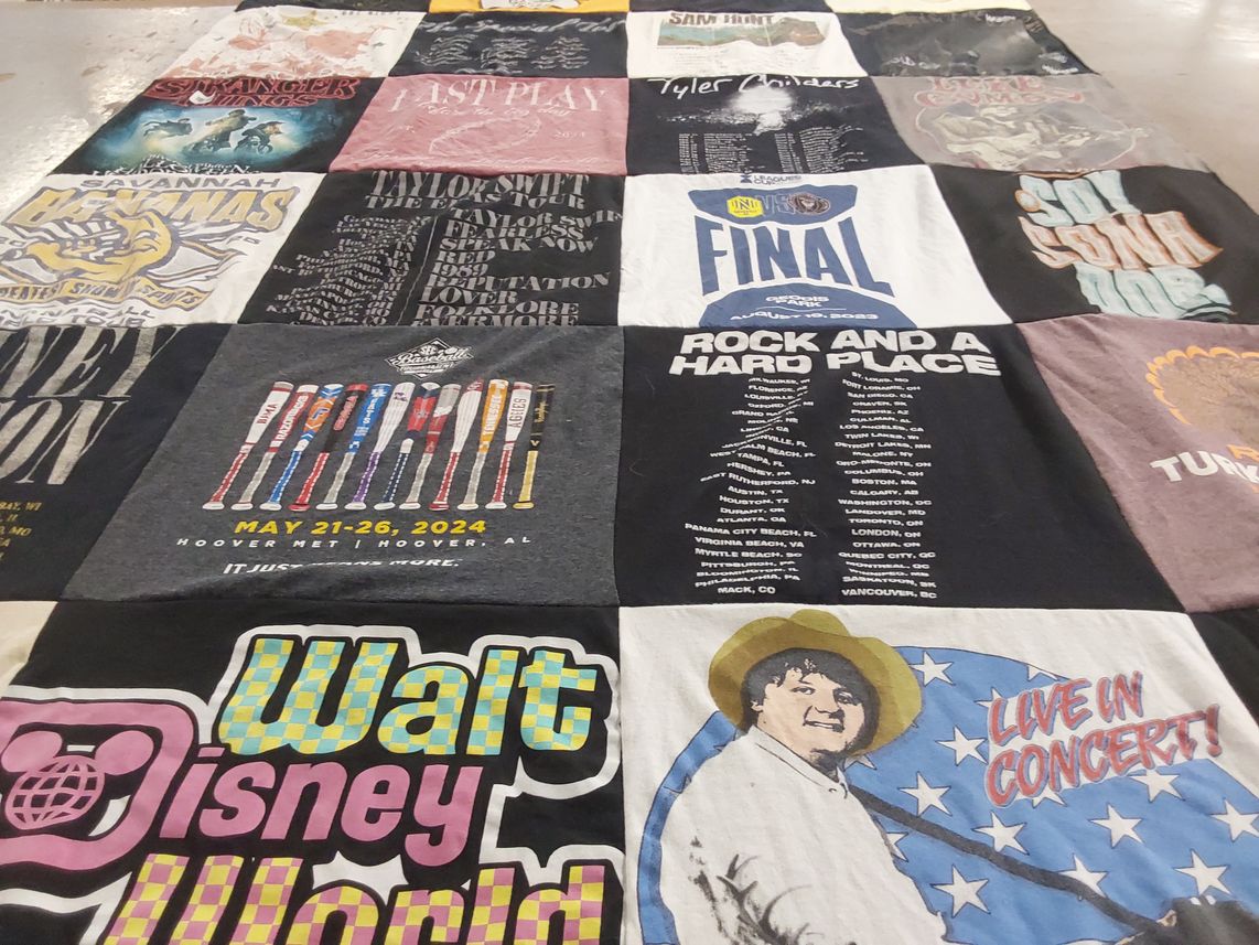 T-shirt quilt with music, concerts themes by Caira from TN