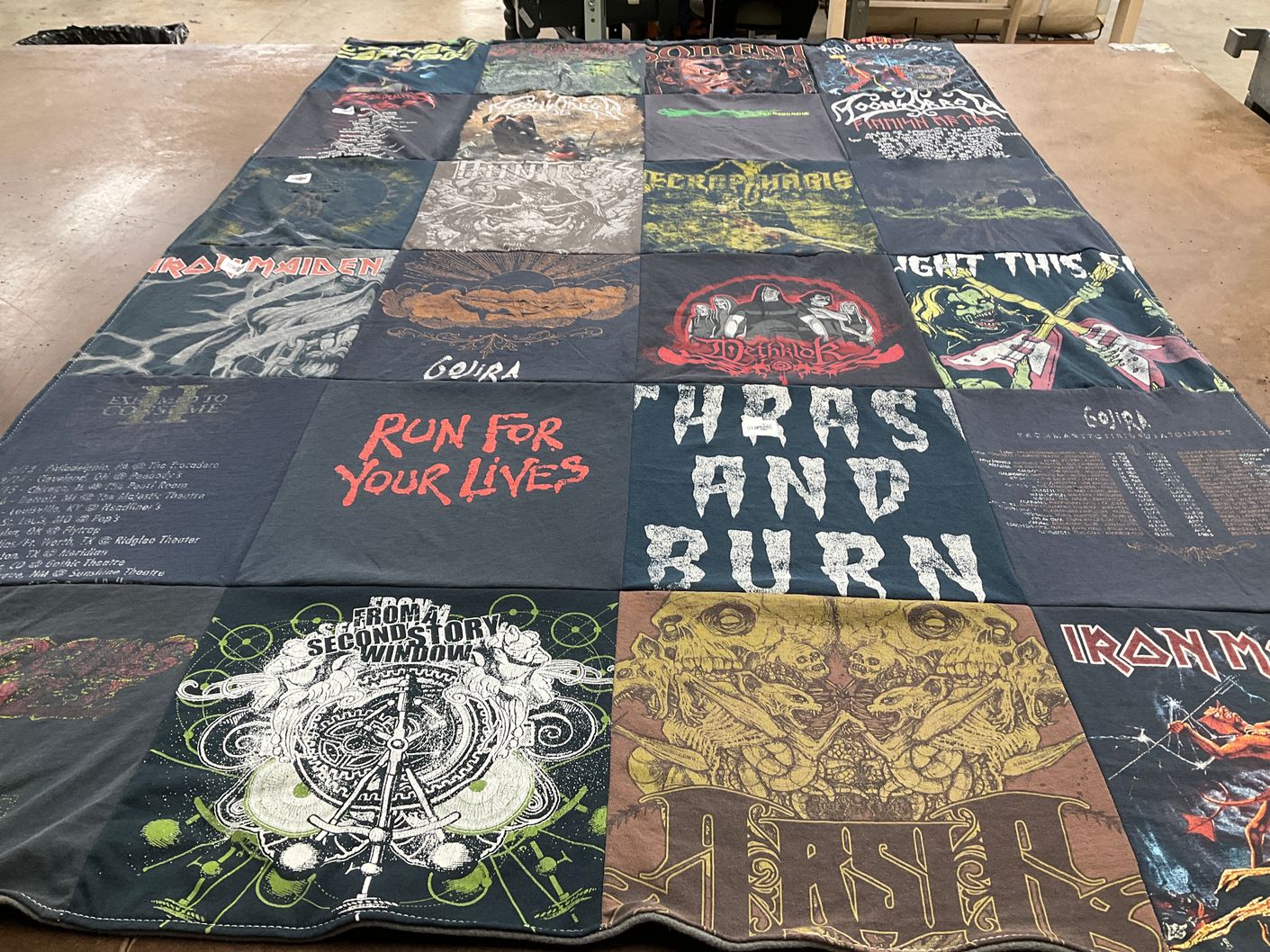T-shirt quilt with music, heavy metal themes by Erin from TX