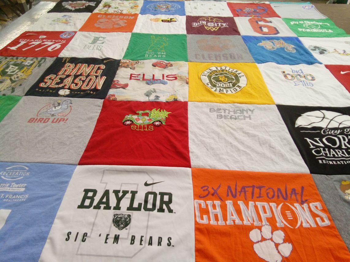 T-shirt quilt featuring baylor university bears, clemson university tigers by LeAnn from SC