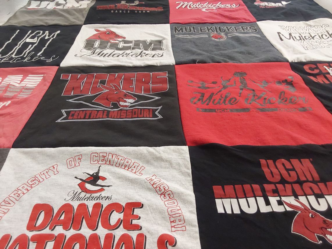 T-shirt quilt featuring mulekick dance team by Debbie from MO