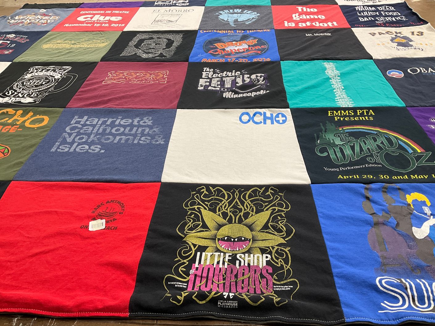 T-shirt quilt with theater, performing arts themes by Michelle from MD