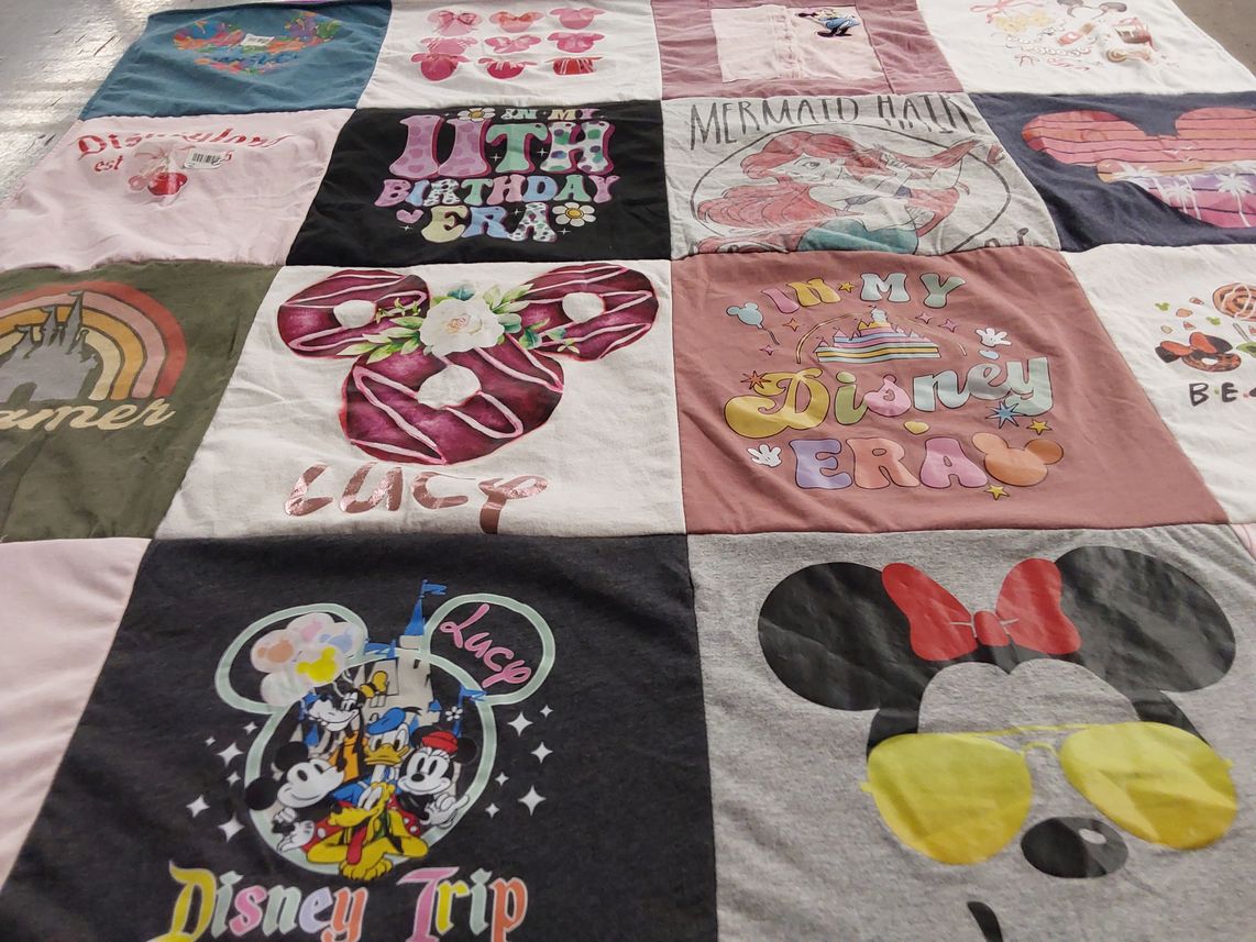 T-shirt quilt with disney, celebration themes by Lindsay from CA