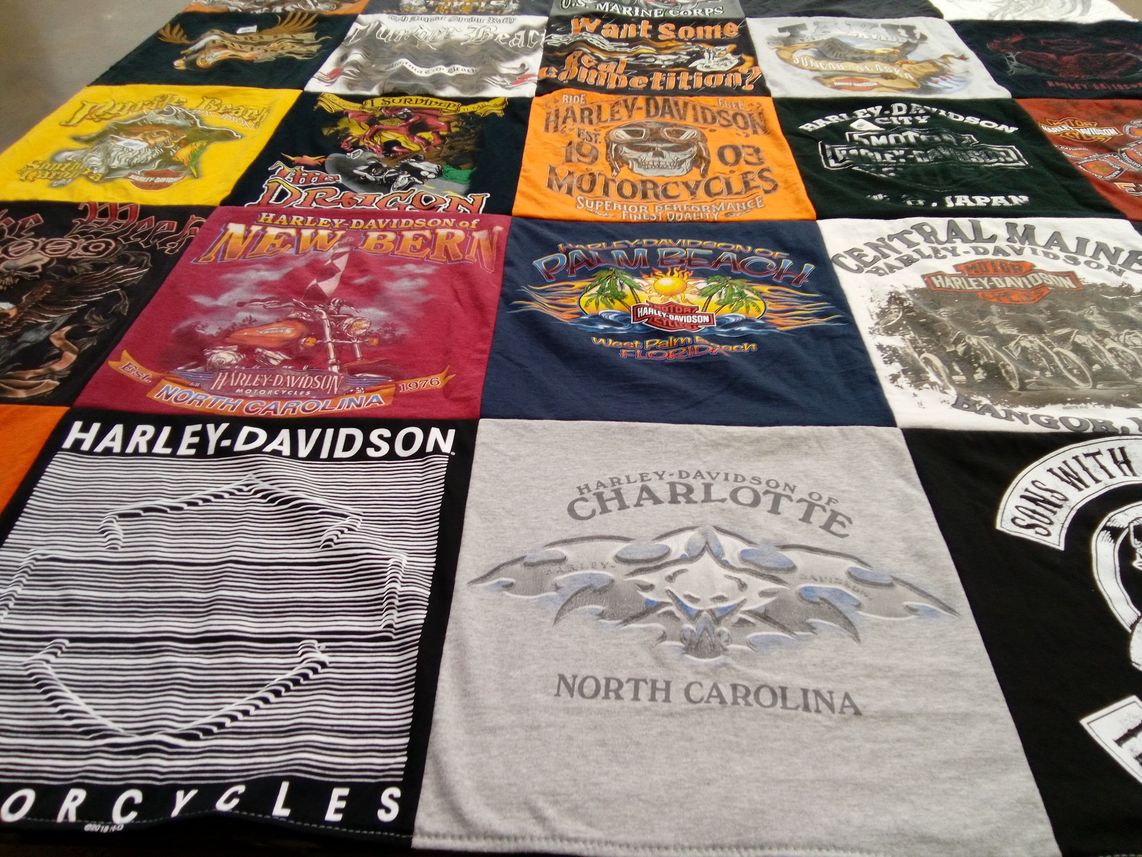 T-shirt quilt with motorcycles themes by Maria from NC