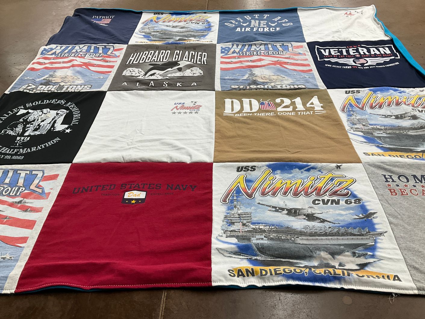 T-shirt quilt with navy, military themes by Barry from IA