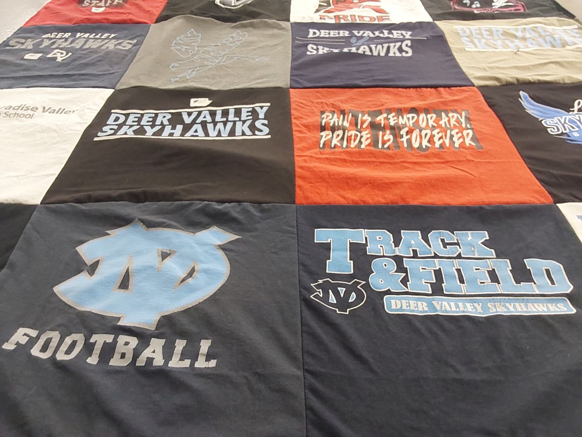 T-shirt quilt featuring deer valley skyhawks by Francesca from AZ