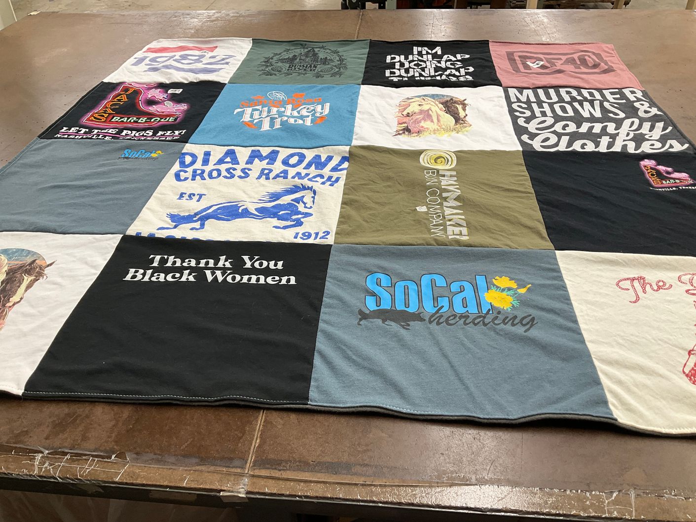 T-shirt quilt with barbecue, herding themes by Erin from CA